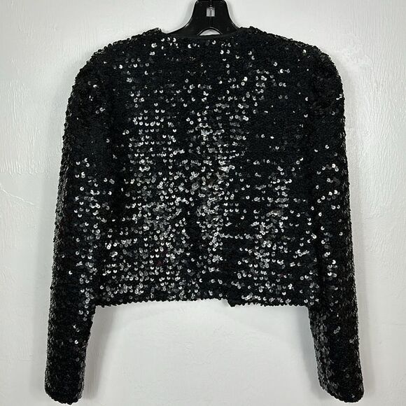 Caron Chicago Vintage Black Sequined Open Front Bolero Style Jacket Size 8 - Picture 2 of 10